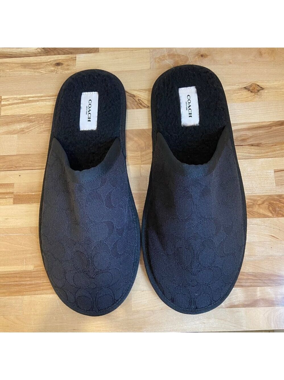 Coach Black monogram Fabric Slipper Unisex Soft Fleece Lining Cozy Comfort size9